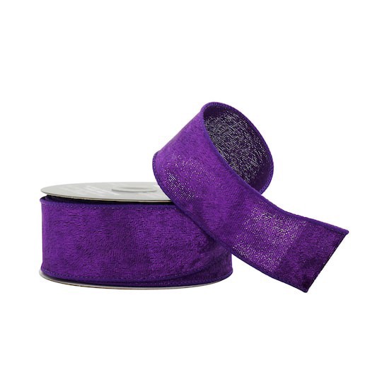 slide 1 of 3, 1.5" X 25ft. Purple Solid Wired Velvet Ribbon By Celebrate It Halloween, 1.5 in x 25 ft