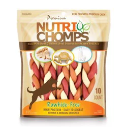 Nutri Chomps Dog Chews Mixed Flavor Braid Chicken, Peanut Butter and Milk Dog Treats - 10ct
