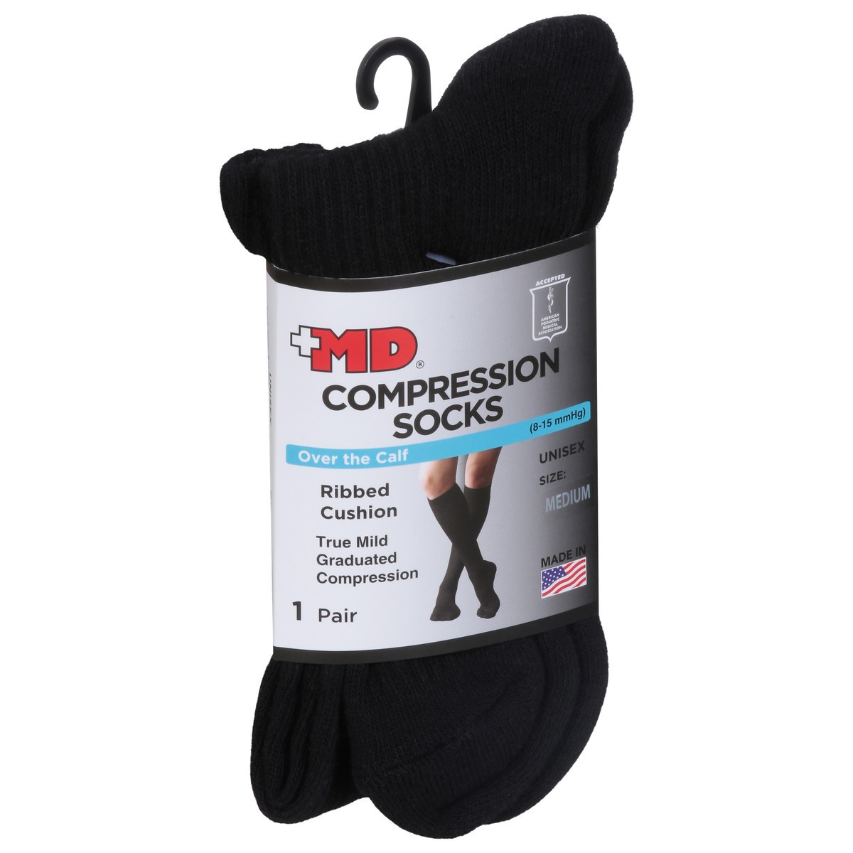 slide 2 of 9, MD Ribbed Cotton Cushion Compression Socks, 1 ct