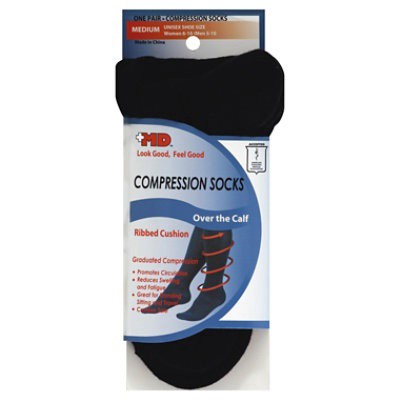 slide 1 of 9, MD Ribbed Cotton Cushion Compression Socks, 1 ct