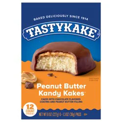 Tastykake Peanut Butter Kandy Kakes, 12 Count, 6 Packs of 2 Chocolate and Peanut Butter Snack Cakes