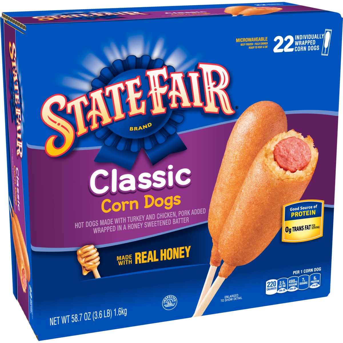 slide 4 of 9, State Fair Classic Corn Dogs, Individually Wrapped, Frozen, 22 Count, 1.66 kg