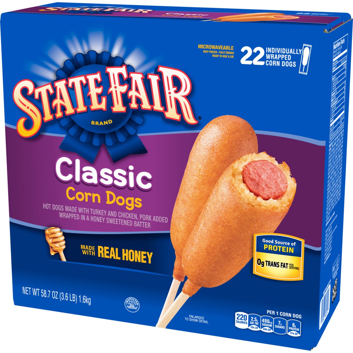 slide 3 of 9, State Fair Classic Corn Dogs, Individually Wrapped, Frozen, 22 Count, 1.66 kg