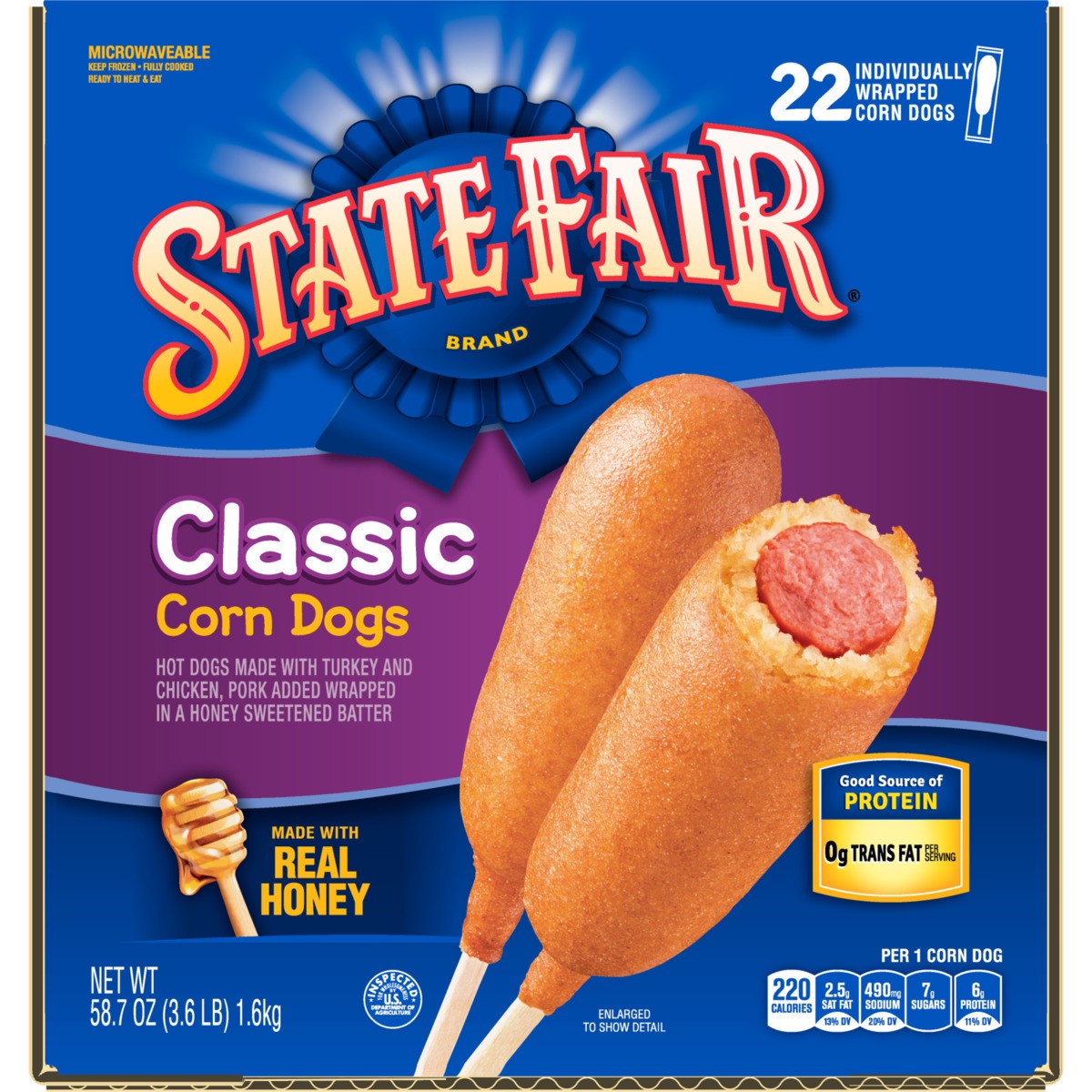 slide 9 of 9, State Fair Classic Corn Dogs, Individually Wrapped, Frozen, 22 Count, 1.66 kg