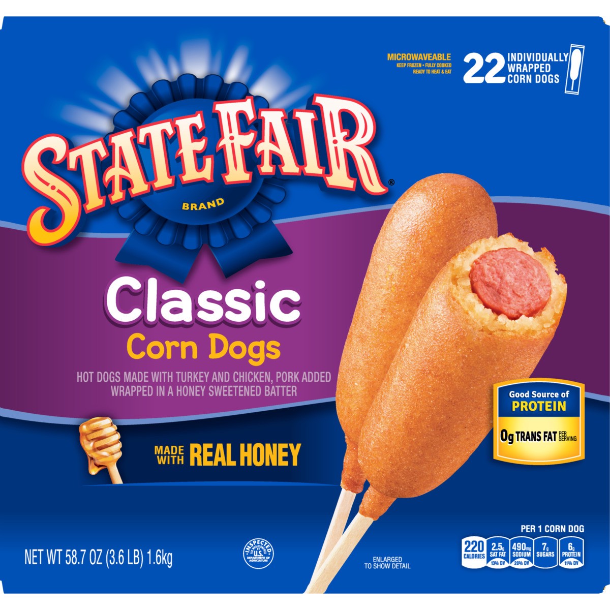 slide 7 of 9, State Fair Classic Corn Dogs, Individually Wrapped, Frozen, 22 Count, 1.66 kg