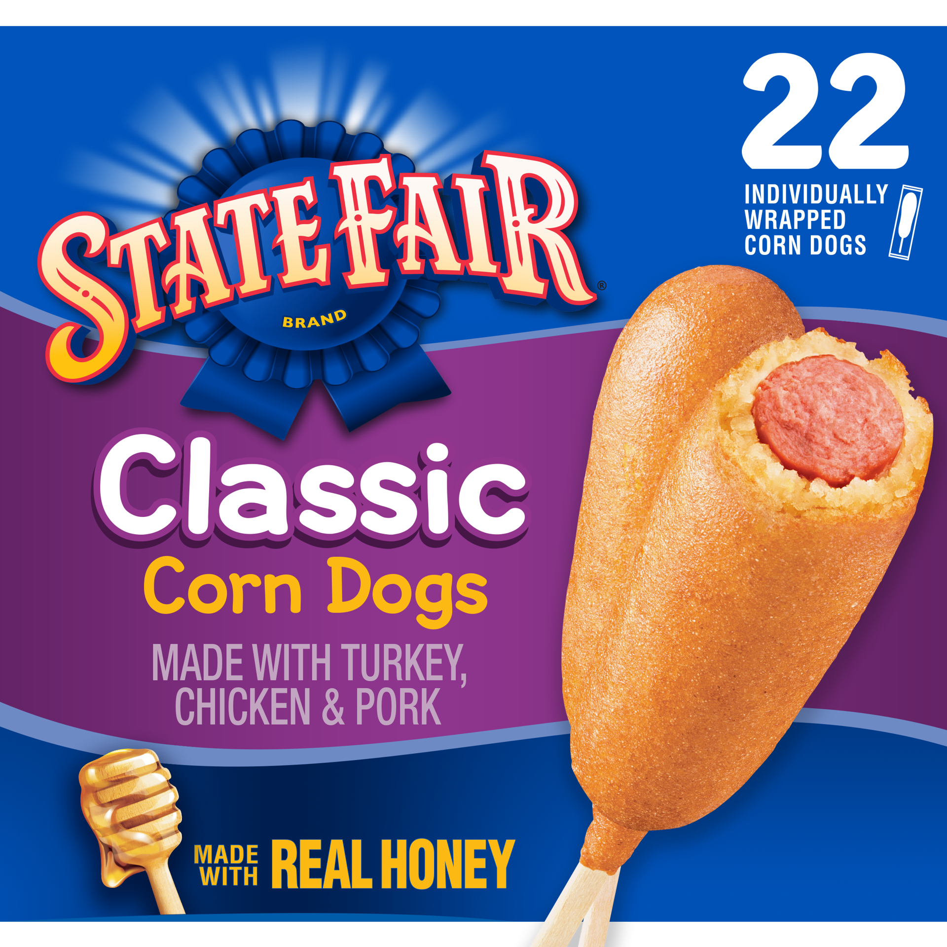 slide 1 of 9, State Fair Classic Corn Dogs, Individually Wrapped, Frozen, 22 Count, 1.66 kg