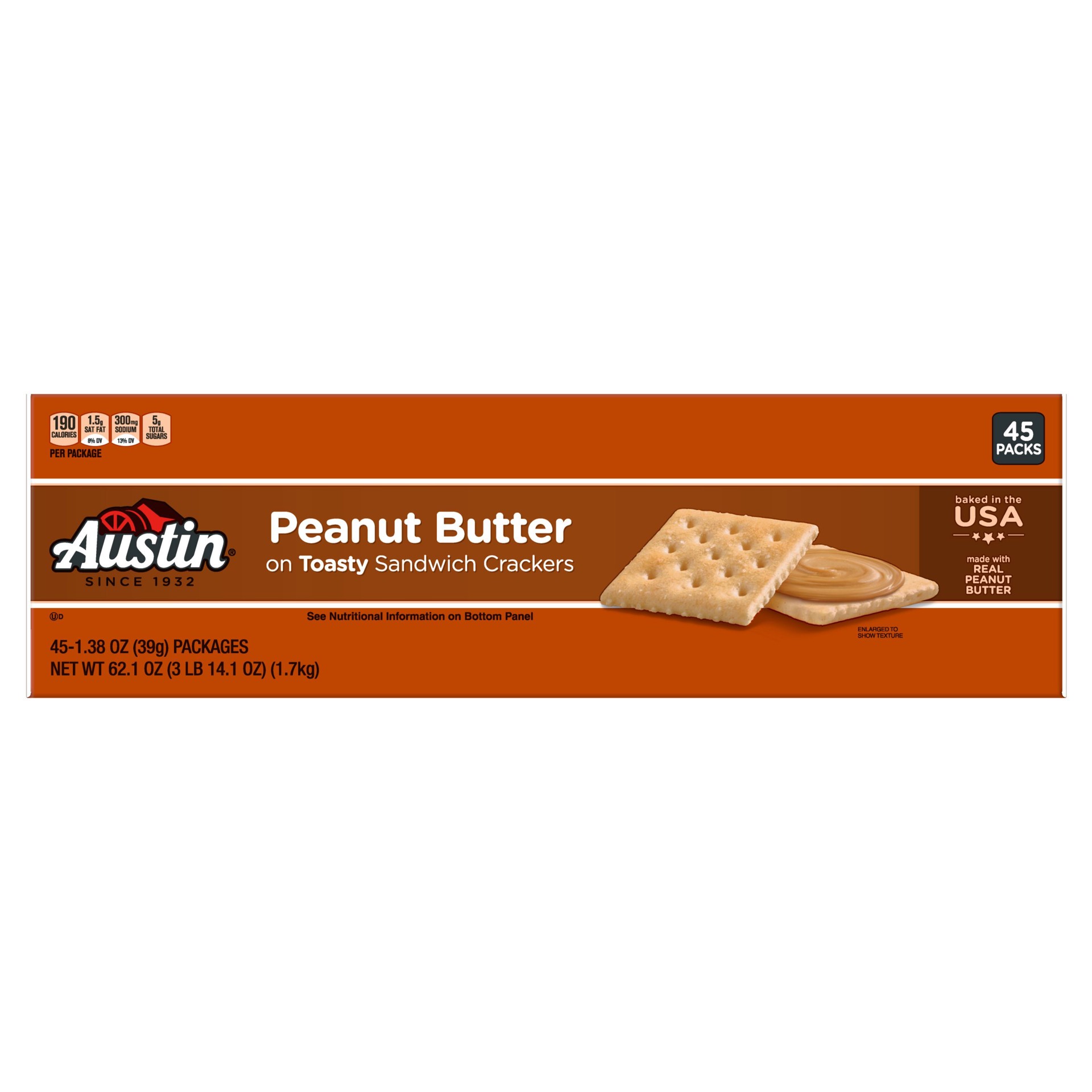 slide 4 of 5, Austin Toasty Crackers with Peanut Butter Sandwich Crackers, 62.1 oz