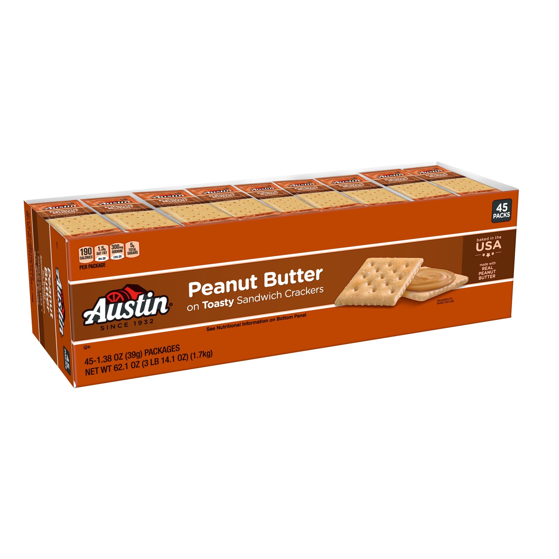 slide 1 of 5, Austin Toasty Crackers with Peanut Butter Sandwich Crackers, 62.1 oz