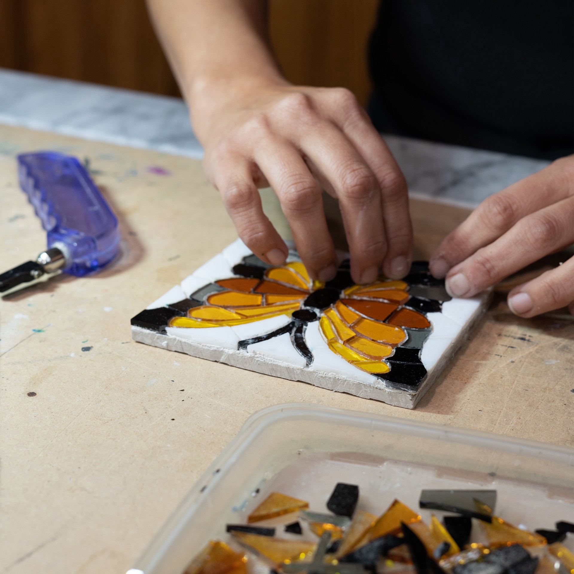 slide 4 of 6, Oceanside Glass & Tile Oceanside Compatible Small Transparent Mosaic Stained Glass Squares, 8oz., 8 oz