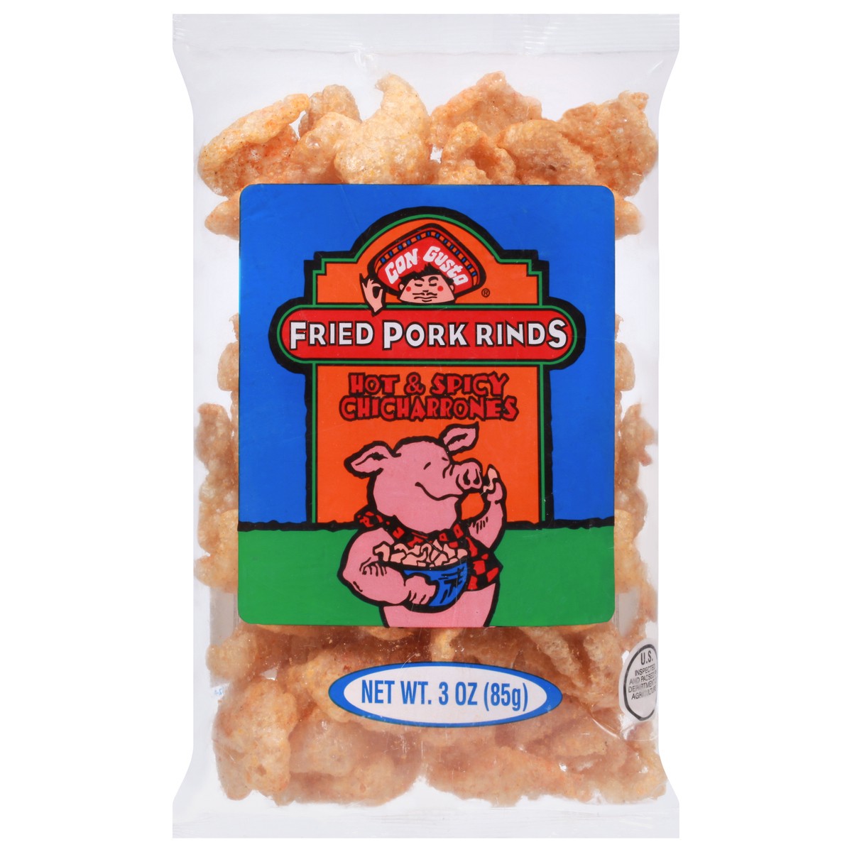 slide 1 of 9, Con Gusto Chicharrones Hot & Spicy Fried Pork Finds 3 oz, 3 oz