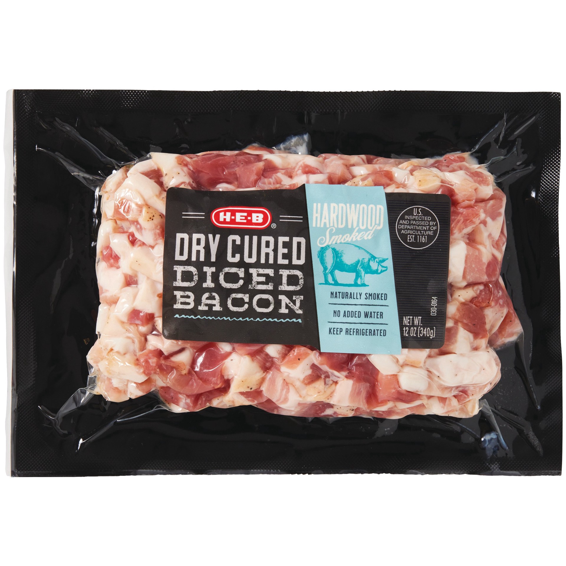 slide 1 of 1, H-E-B Dry Cured Diced Bacon, 12 oz