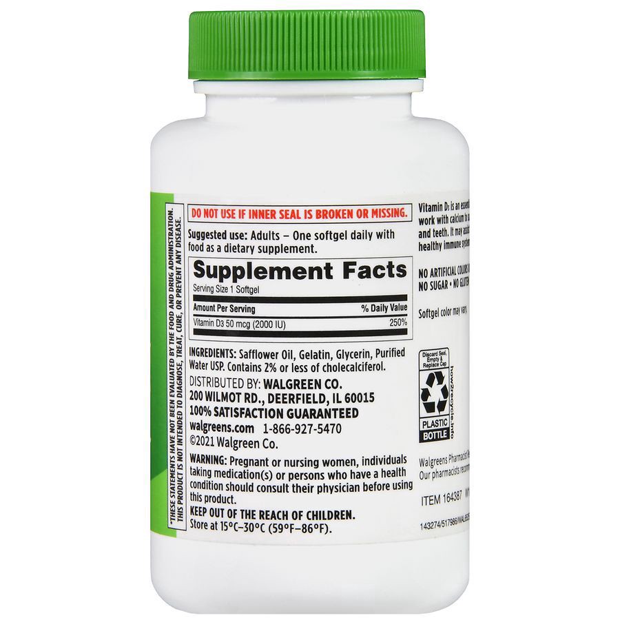 slide 3 of 5, Walgreens Vitamin D3 50 mcg (2000 IU) Softgels, 75 ct