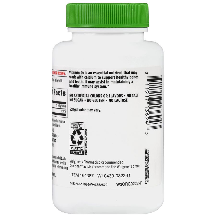 slide 2 of 5, Walgreens Vitamin D3 50 mcg (2000 IU) Softgels, 75 ct