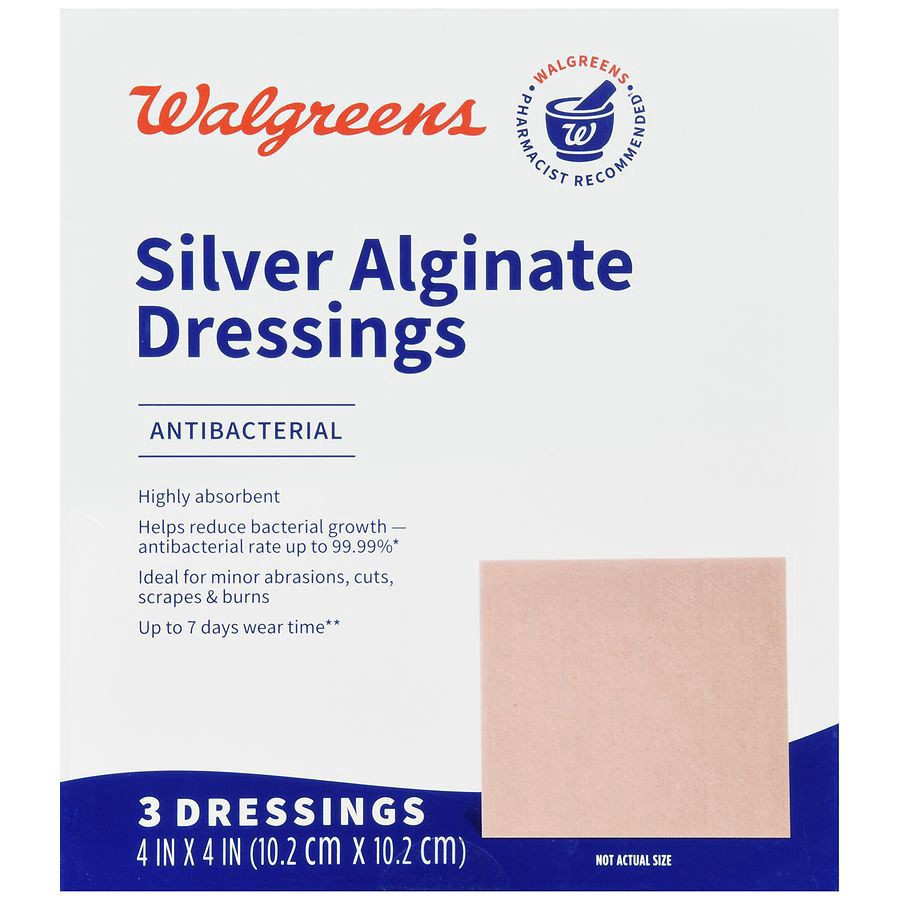 slide 2 of 5, Walgreens Silver Calcium Alginate Dressing 4''x4'', 3 ct