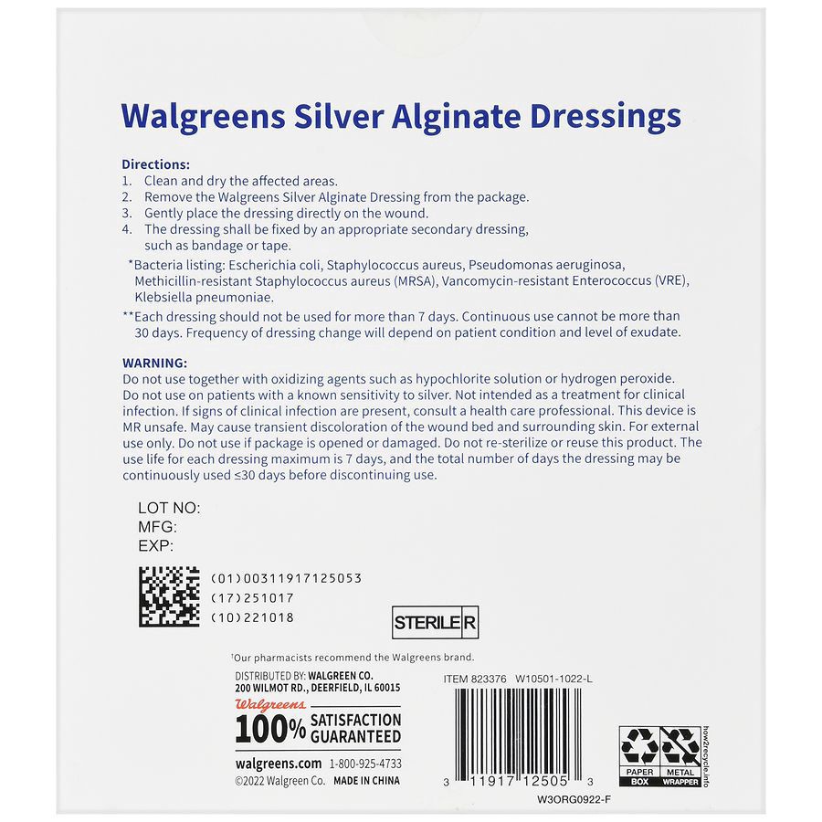 slide 4 of 5, Walgreens Silver Calcium Alginate Dressing 4''x4'', 3 ct