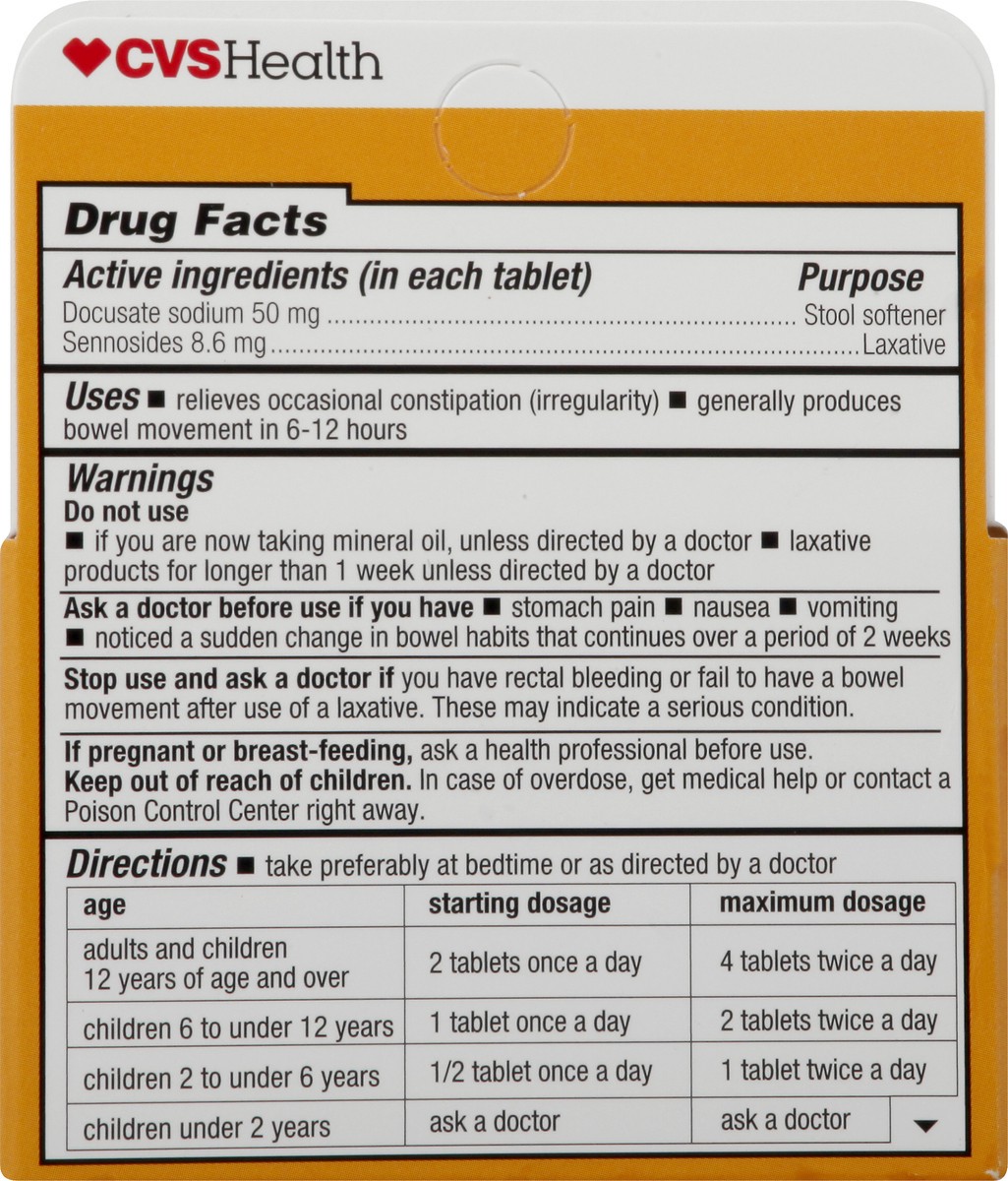 slide 5 of 10, CVS Health Senna Plus Dual Action Laxative/Stool Softener Tablets, 30 Ct, 1 ct