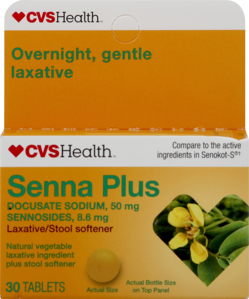 slide 7 of 10, CVS Health Senna Plus Dual Action Laxative/Stool Softener Tablets, 30 Ct, 1 ct