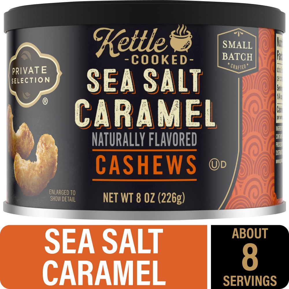 slide 1 of 6, Private Selection Kettle Cooked Sea Salt Caramel Cashews, 8 oz