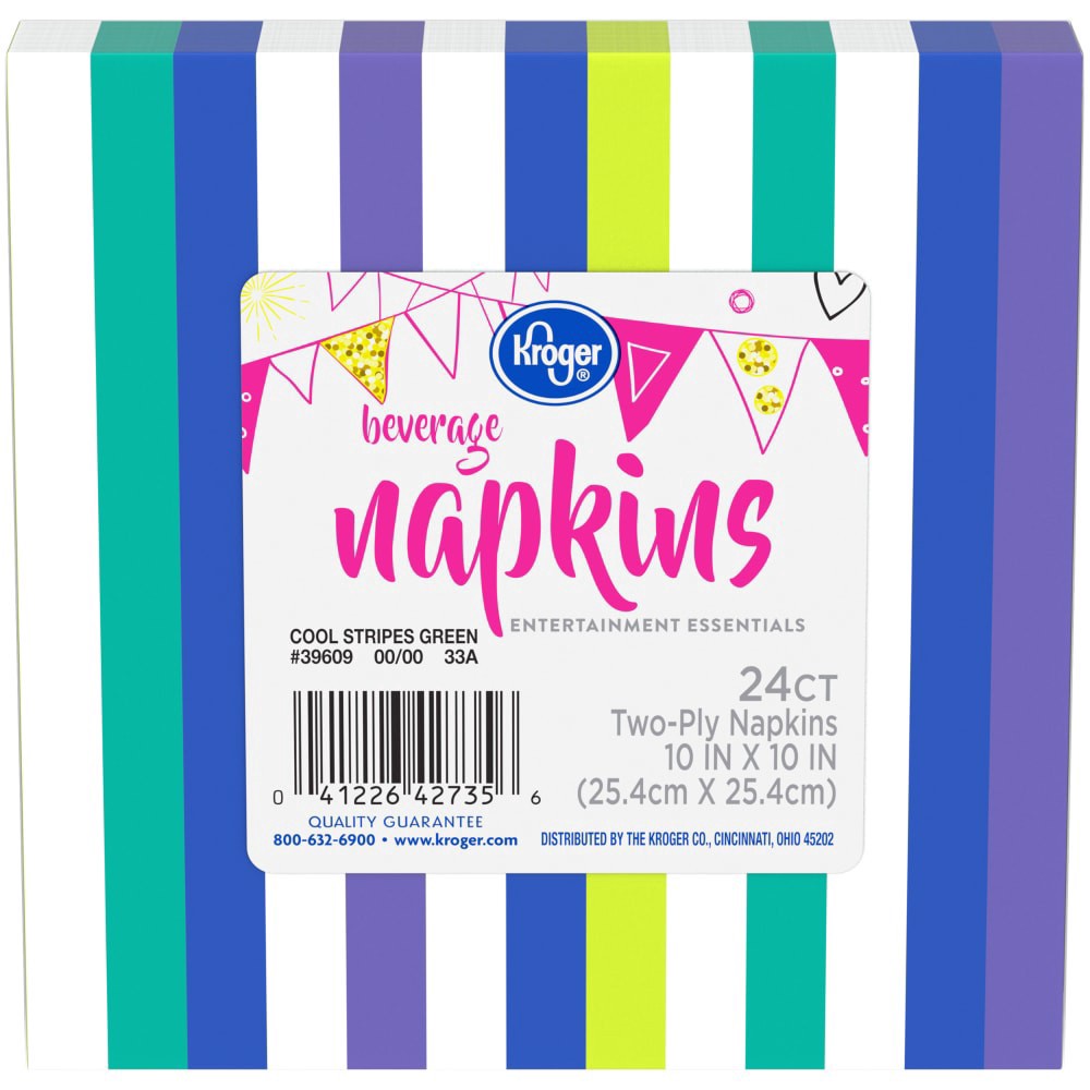 slide 4 of 4, Kroger Entertainment Essentials Beverage Napkins - 24 Pk - Cool Stripes Green, 24 ct