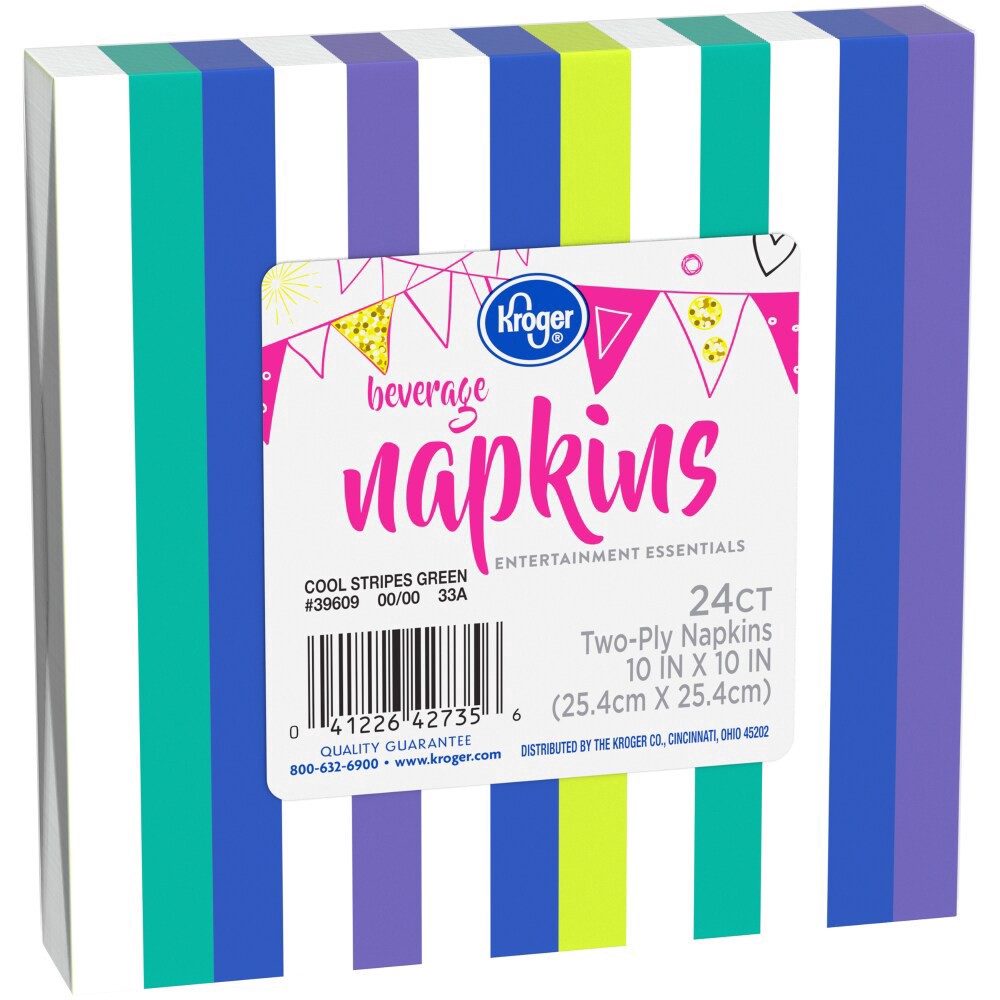slide 2 of 4, Kroger Entertainment Essentials Beverage Napkins - 24 Pk - Cool Stripes Green, 24 ct