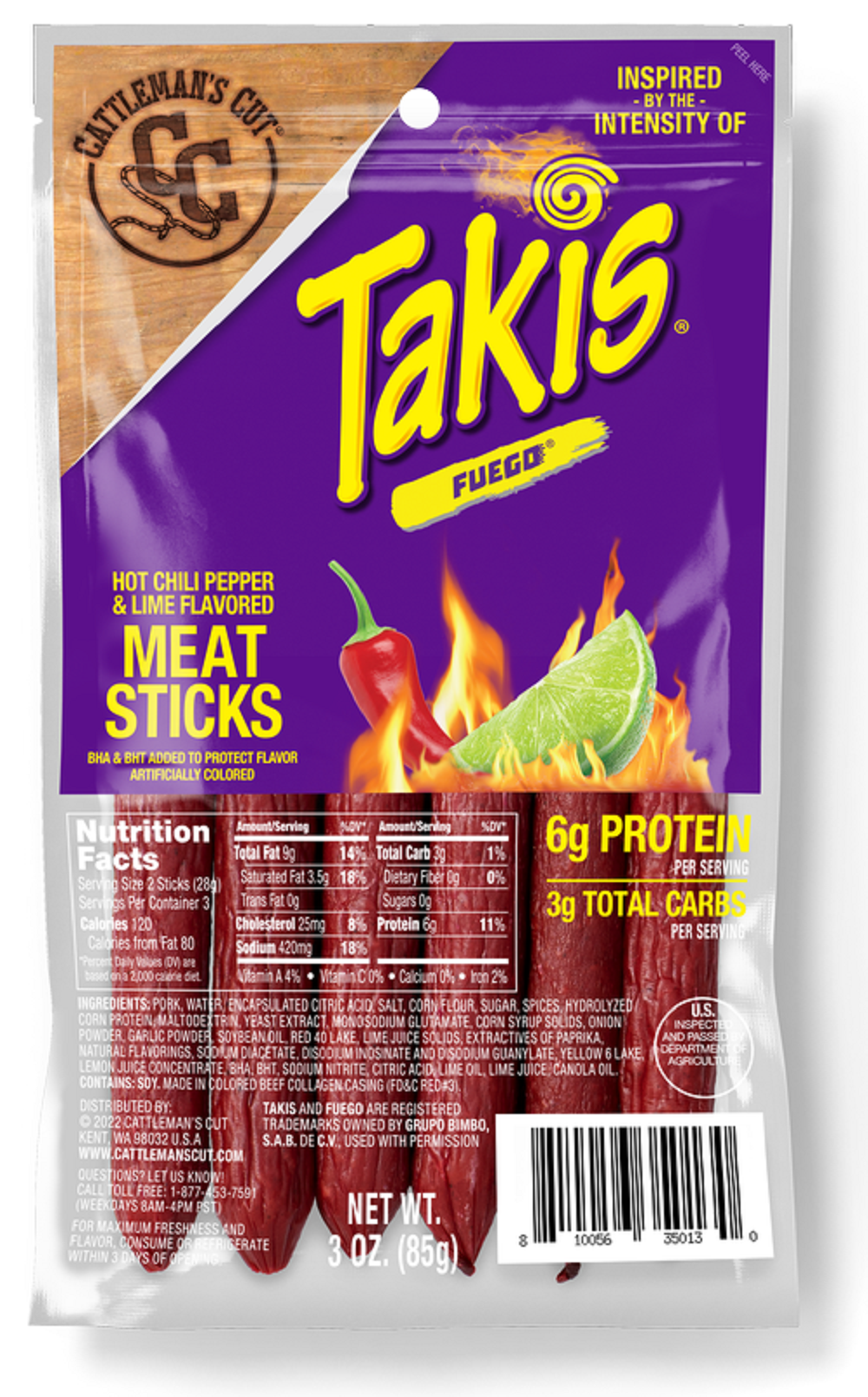 slide 2 of 2, Takis Fuego Meat Sticks 3 oz, 3 oz