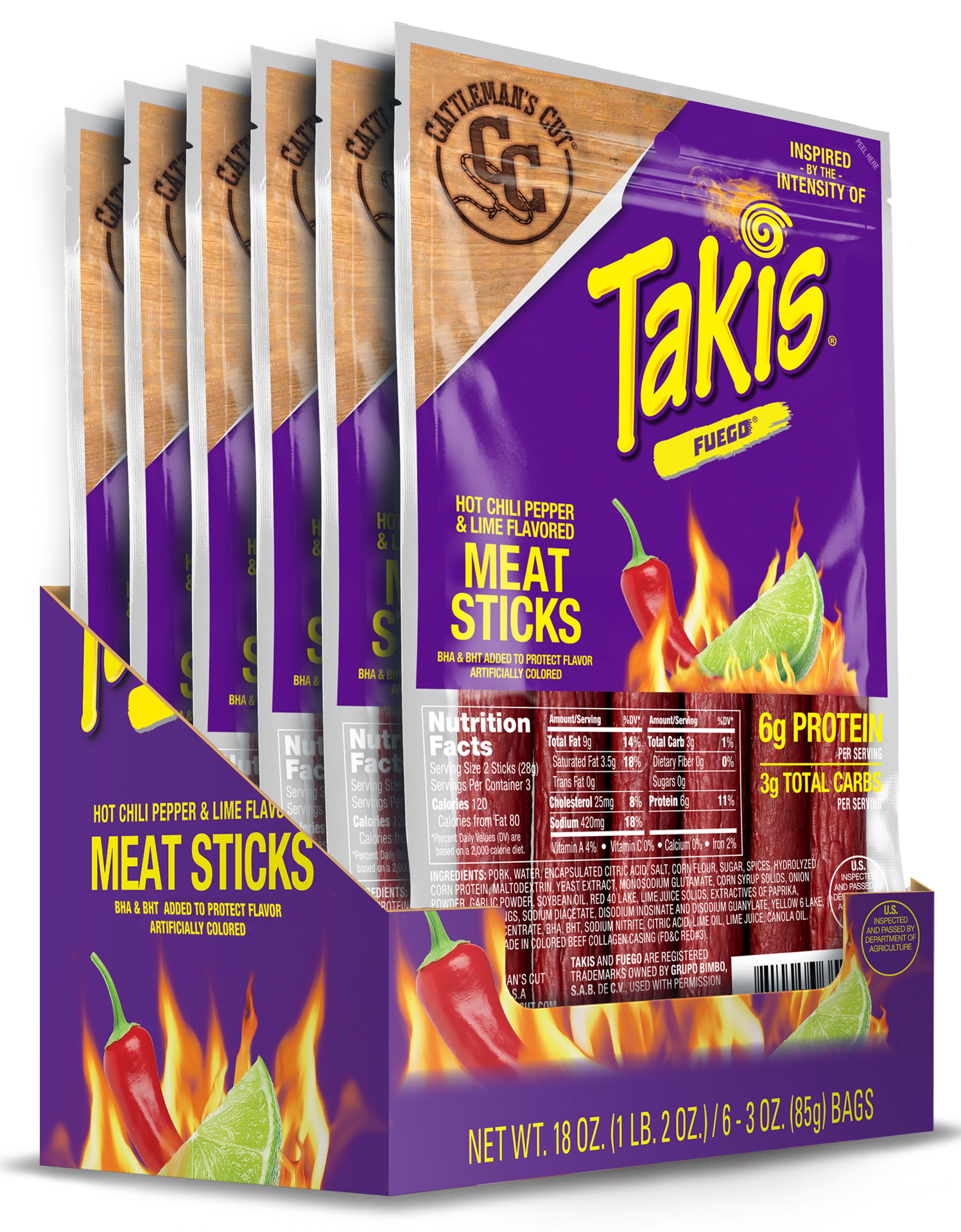 slide 1 of 2, Takis Fuego Meat Sticks 3 oz, 3 oz