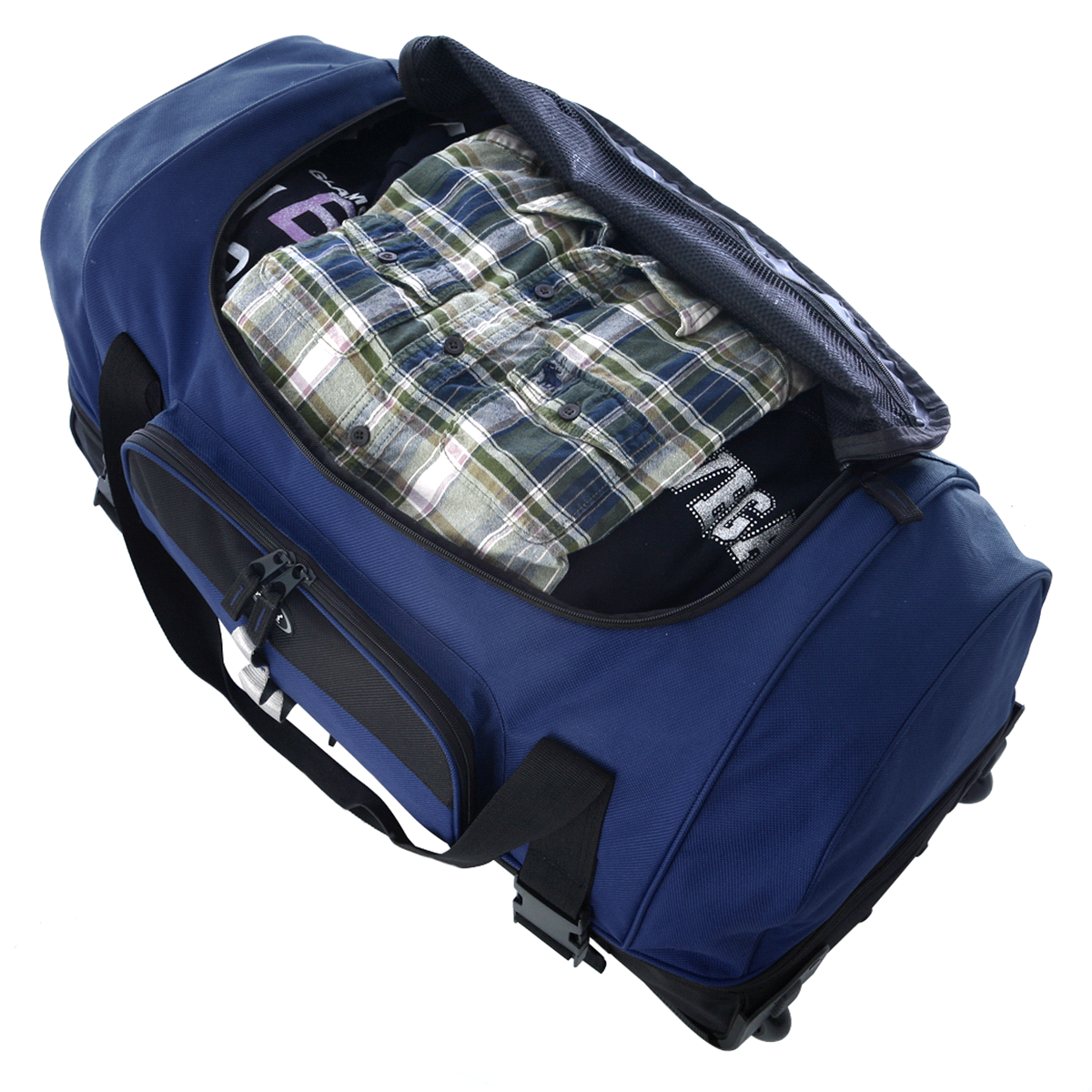 slide 3 of 6, Olympia 30 Drop Bottom Rolling Duffel Navy, 1 ct