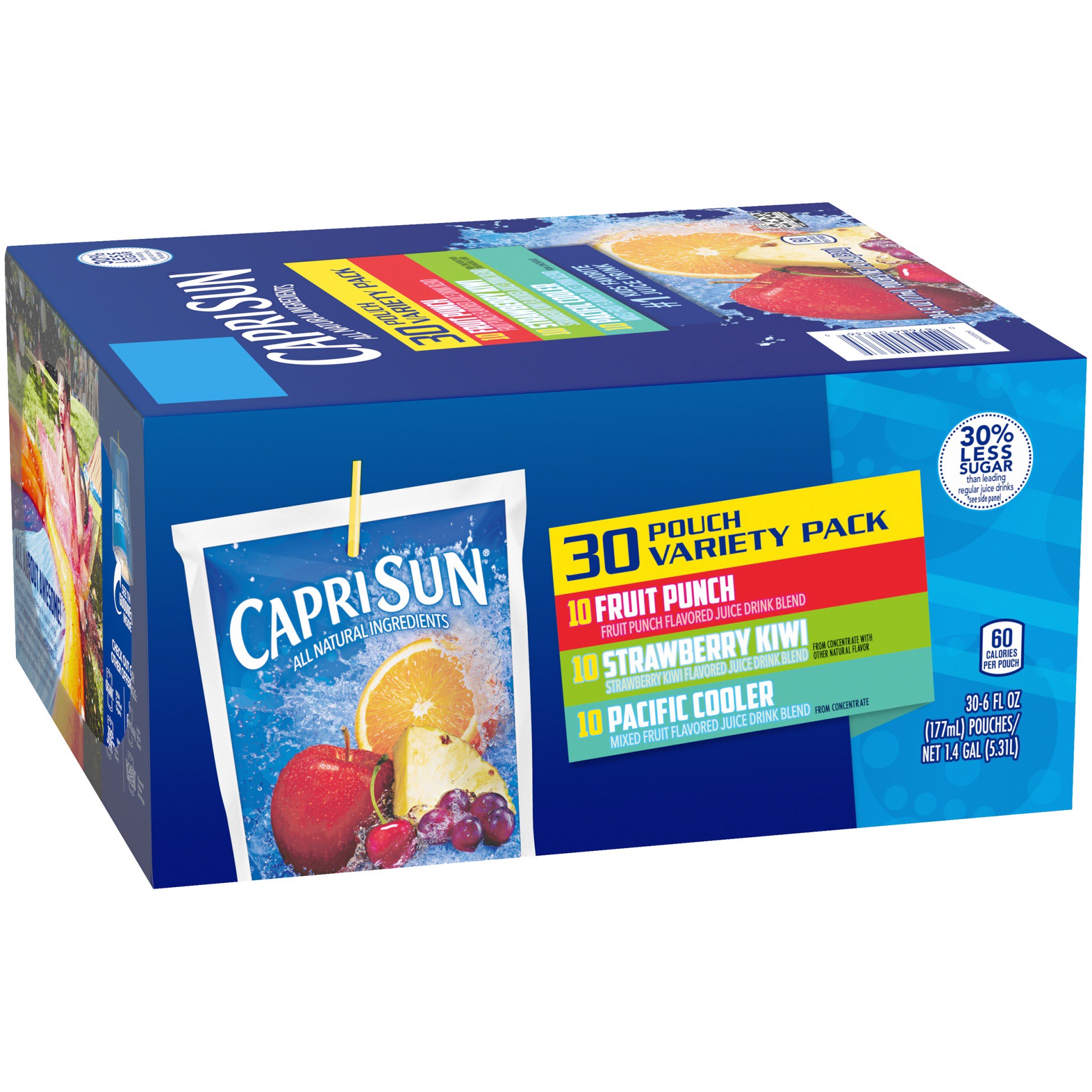 slide 12 of 13, Capri Sun Fruit Punch, Strawberry Kiwi and Pacific Cooler Flavored Juice Drink Blend Variety Pack, 30 ct Box, 6 fl oz Pouches, 30 ct