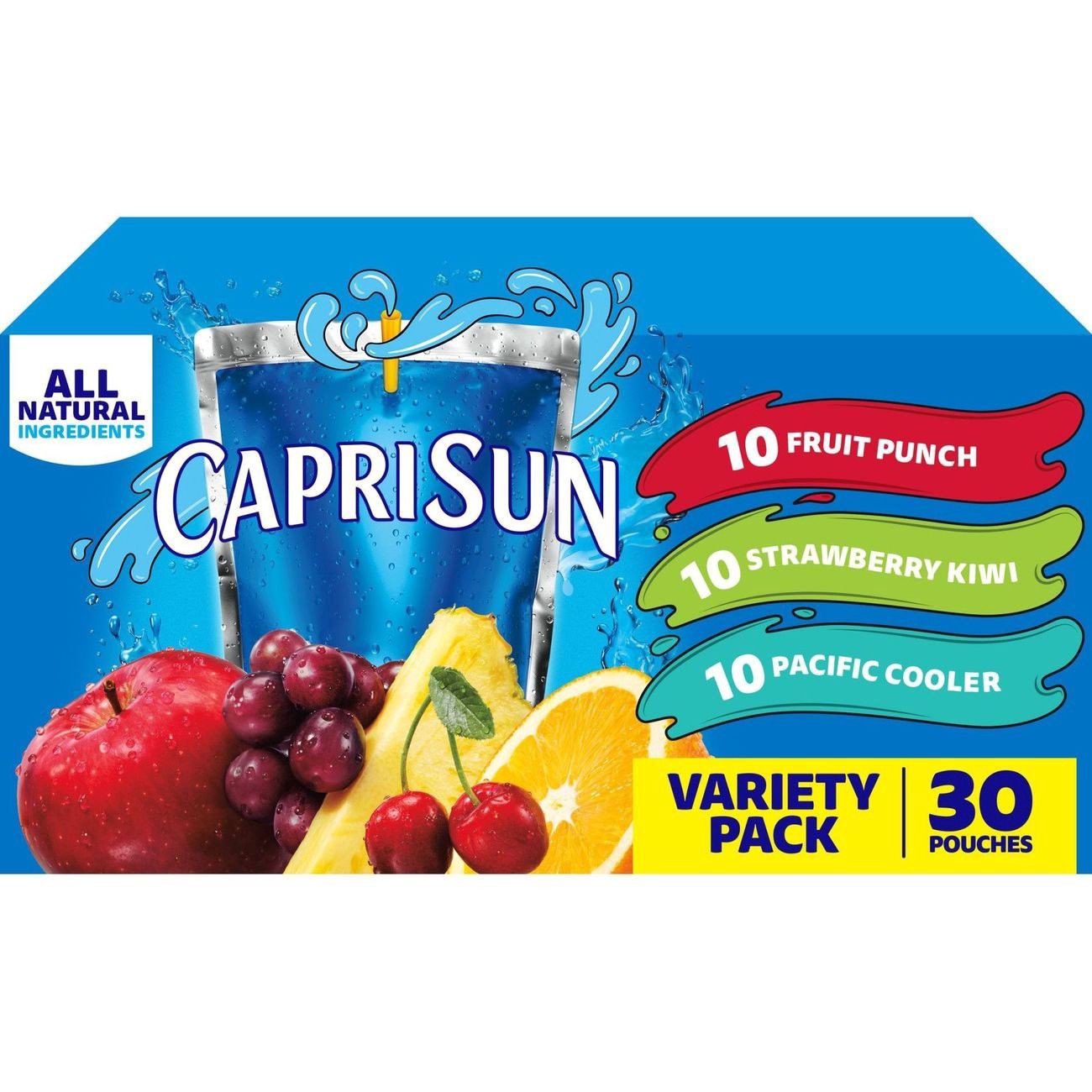 slide 1 of 13, Capri Sun Fruit Punch, Strawberry Kiwi and Pacific Cooler Flavored Juice Drink Blend Variety Pack, 30 ct Box, 6 fl oz Pouches, 30 ct