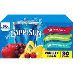 Capri Sun Fruit Punch, Strawberry Kiwi and Pacific Cooler Flavored Juice Drink Blend Variety Pack, 30 ct Box, 6 fl oz Pouches