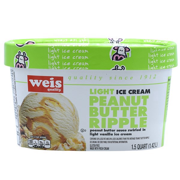 slide 1 of 1, Weis Quality Light Peanut Butter Ripple Ice Cream, 48 fl oz