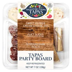 Signature Foods Tapas Party Board with 3 Items (Dip, Charcuterie Meat, Specialty Roll)