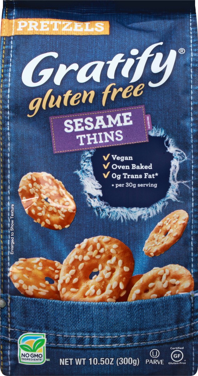 slide 6 of 13, Gratify Gluten Free Pretzel Sesame Thin, 10.5 oz