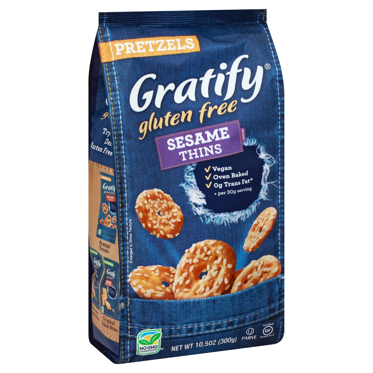 slide 9 of 13, Gratify Gluten Free Pretzel Sesame Thin, 10.5 oz