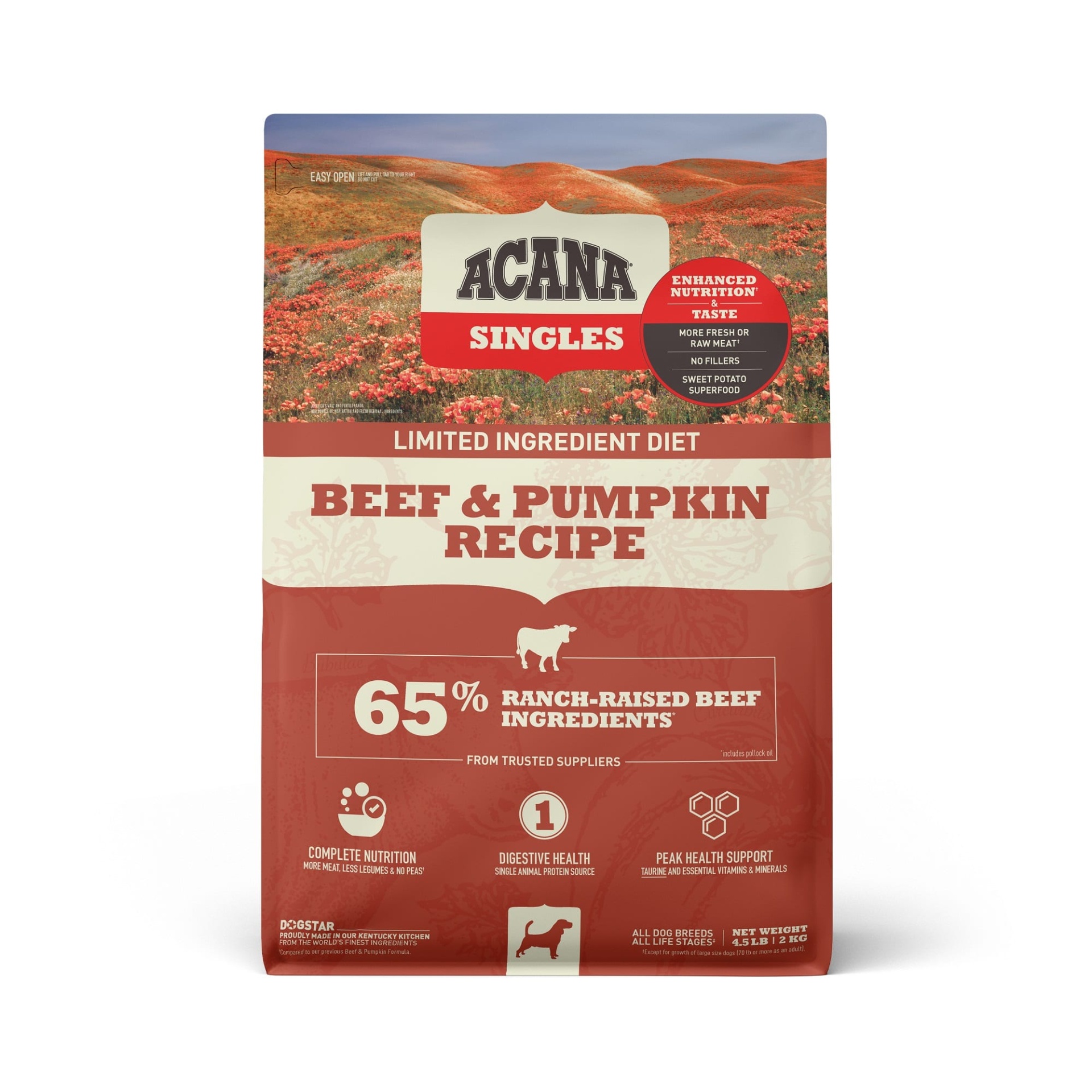 slide 1 of 1, ACANA Singles Beef & Pumpkin Recipe Dry Dog Food, 4.5 lb