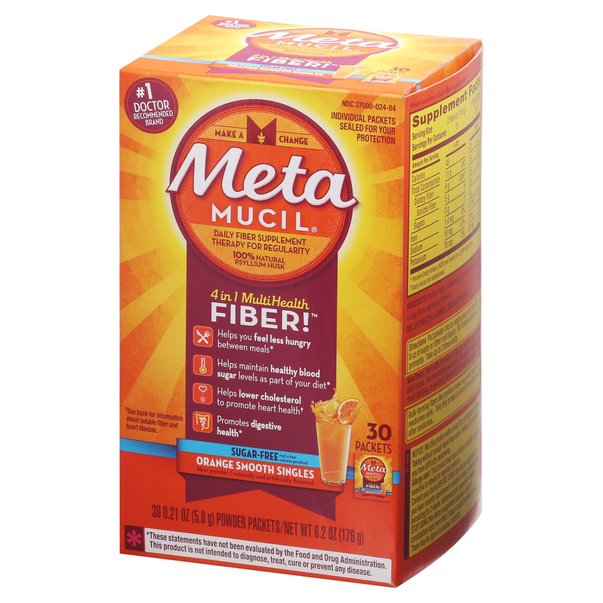 slide 3 of 10, Meta Mucil Sugar Free Packets 4 in 1 Orange Smooth Singles MultiHealth Fiber 30 - 0.21 oz Packets, 30 ct; 0.21 oz
