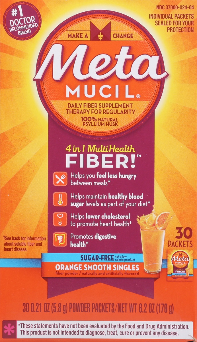 slide 8 of 10, Meta Mucil Sugar Free Packets 4 in 1 Orange Smooth Singles MultiHealth Fiber 30 - 0.21 oz Packets, 30 ct; 0.21 oz
