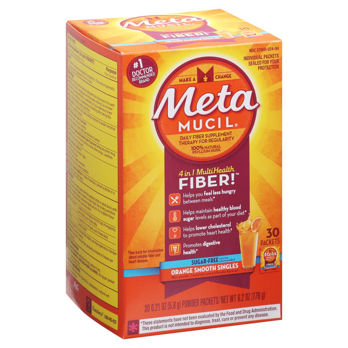 slide 10 of 10, Meta Mucil Sugar Free Packets 4 in 1 Orange Smooth Singles MultiHealth Fiber 30 - 0.21 oz Packets, 30 ct; 0.21 oz
