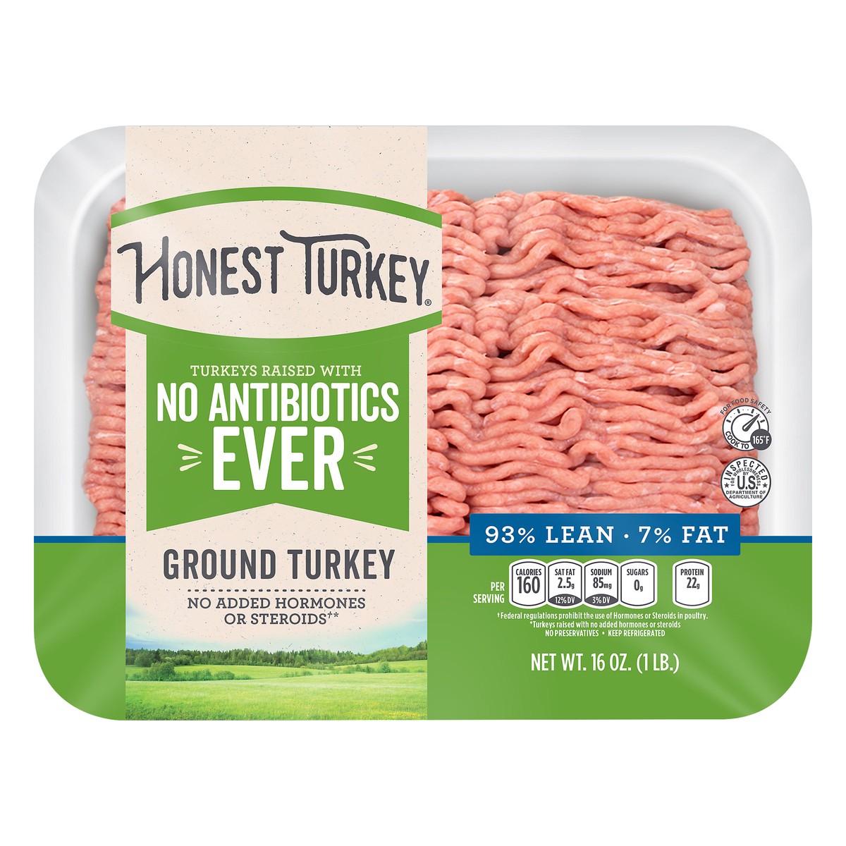 slide 1 of 5, Honest Turkey 93% Lean / 7% Fat Ground Turkey Tray, Antibiotic-Free, 1 lb., 1 lb