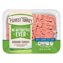 Honest Turkey 93% Lean / 7% Fat Ground Turkey Tray, Antibiotic-Free, 1 lb.