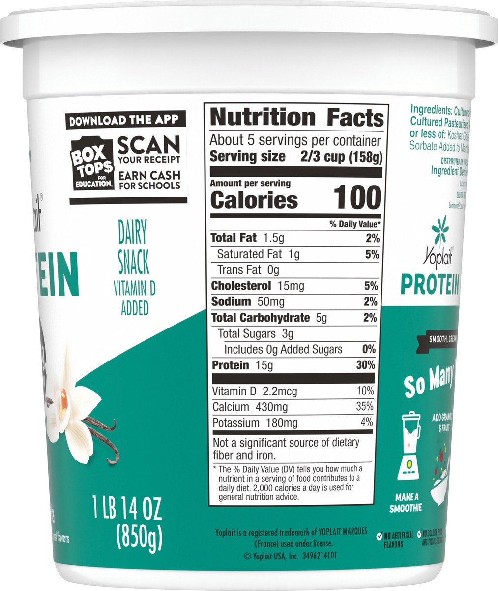 slide 5 of 15, Yoplait Protein Yogurt Cultured Dairy Snack, Vanilla Flavored, Gluten Free Protein Snacks- 30 oz, 30 oz