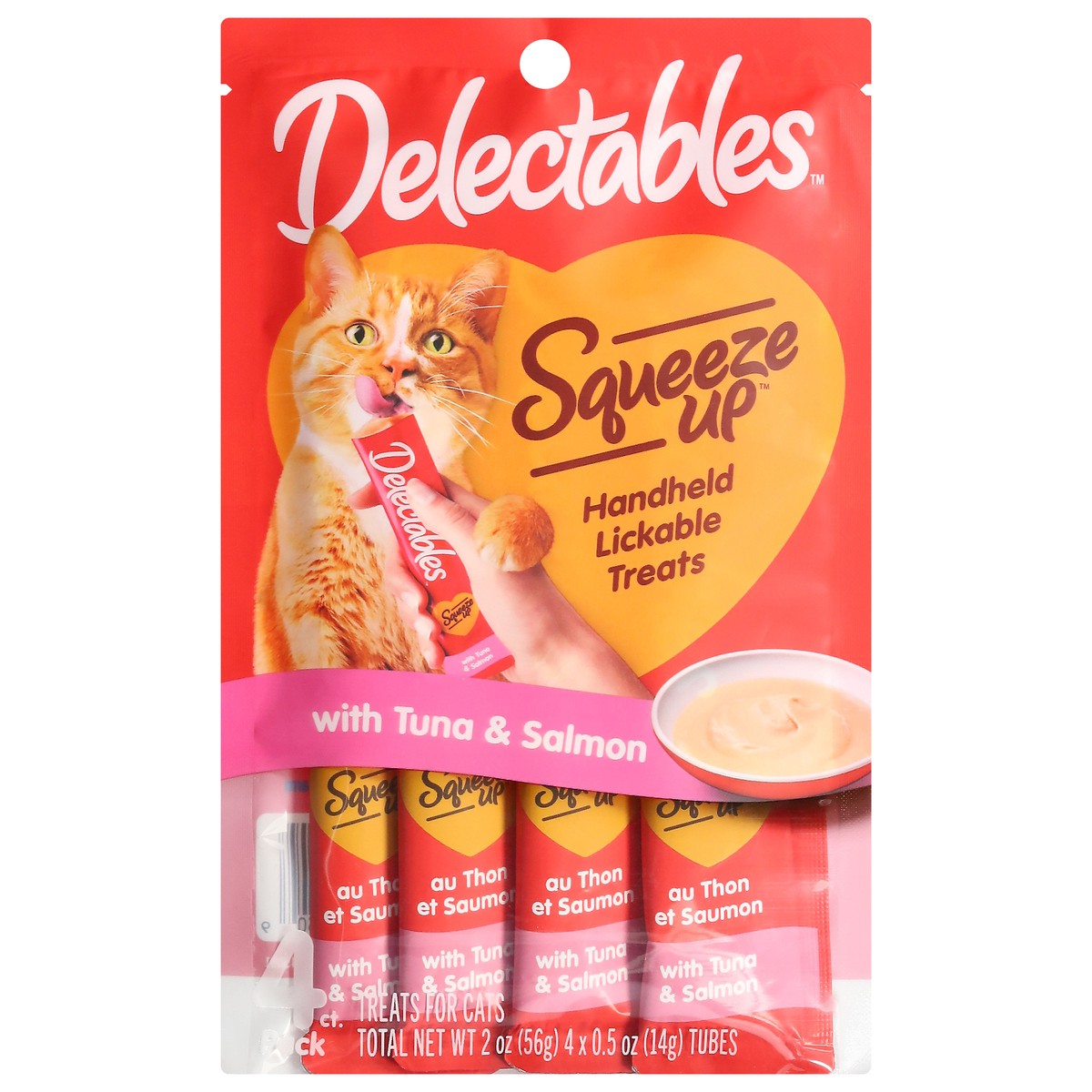 slide 1 of 9, Delectables Cat Treats with Tuna & Salmon 4 - 0.5 oz Tubes, 4 ct