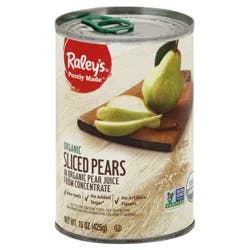 Raley's Organic Sliced Pears, Lite 15 oz