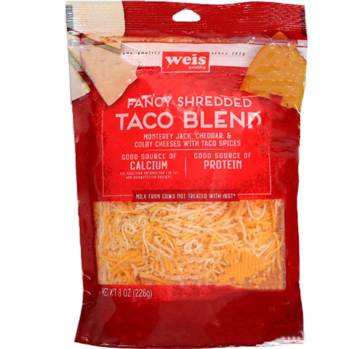 slide 1 of 1, Weis Quality Seasoned Taco Blend Shredded Cheese, 8 oz