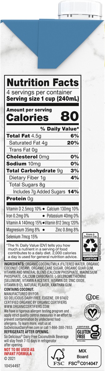 slide 6 of 15, So Delicious Dairy Free Shelf-Stable Coconut Milk, Vanilla, Vegan, Non-GMO Project Verified, 1 Quart, 32 fl oz