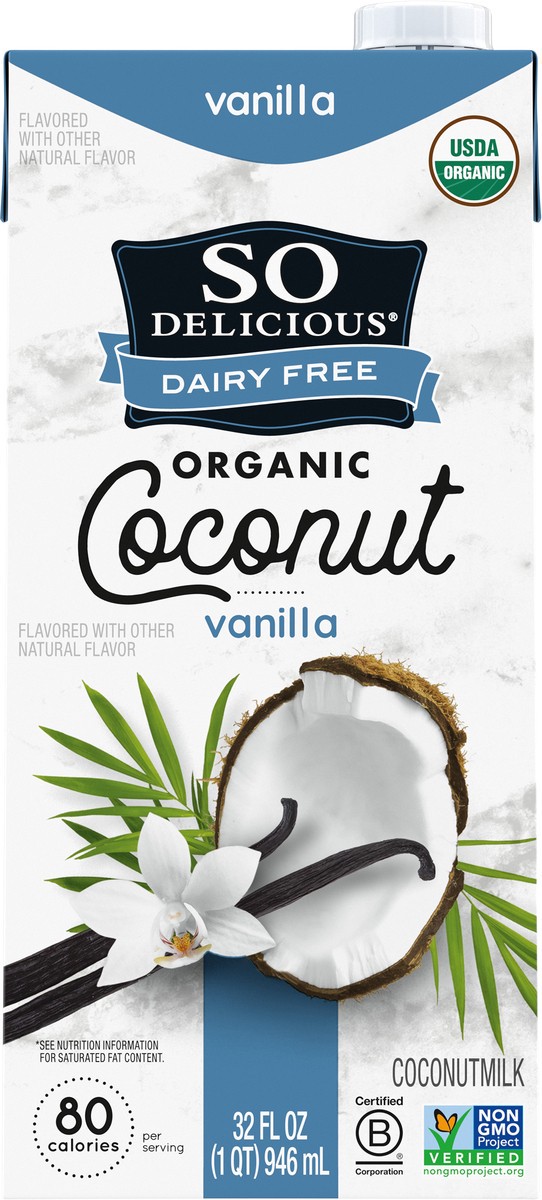 slide 7 of 15, So Delicious Dairy Free Shelf-Stable Coconut Milk, Vanilla, Vegan, Non-GMO Project Verified, 1 Quart, 32 fl oz