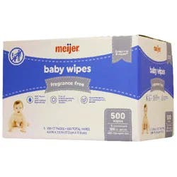 Meijer 5x Baby Wipes, Fragrance Free, 500 ct