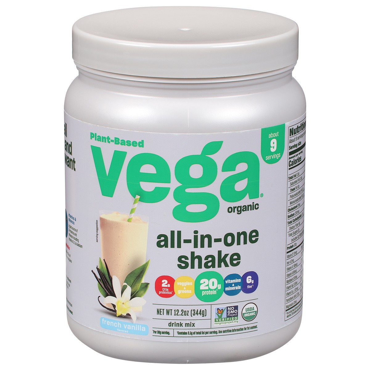 slide 1 of 9, Vega One Organic French Vanilla Protein Powder, 12.2 oz