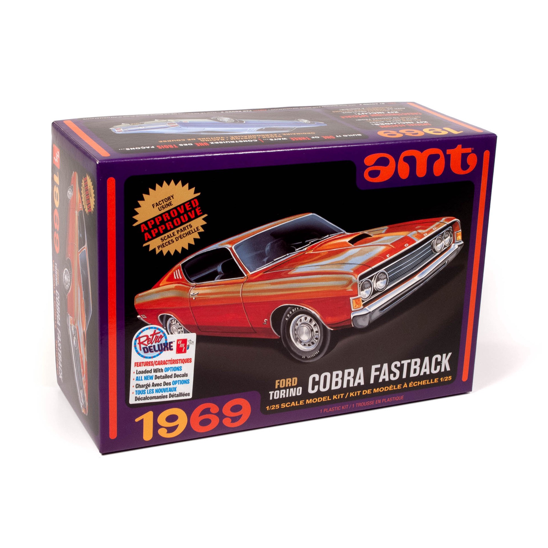 slide 2 of 3, AMT 1969 Ford Torino Cobra Fastback Model Kit, 1:25 scale