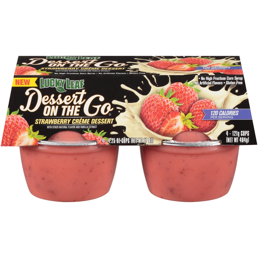 slide 1 of 8, Lucky Leaf Dessert on the Go Strawberry Creme Cups, 4 ct